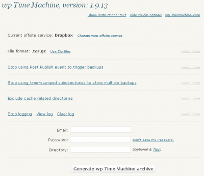 Интерфейс и опции WP Time Machine Интерфейс и опции WP Time Machine
