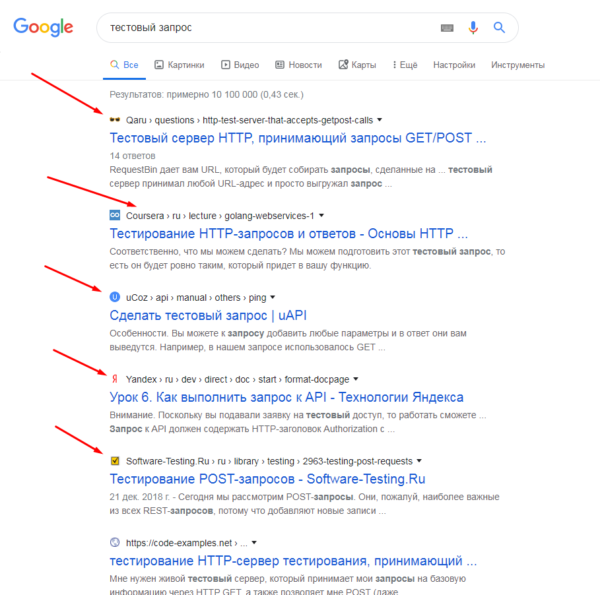 результаты поиска Google